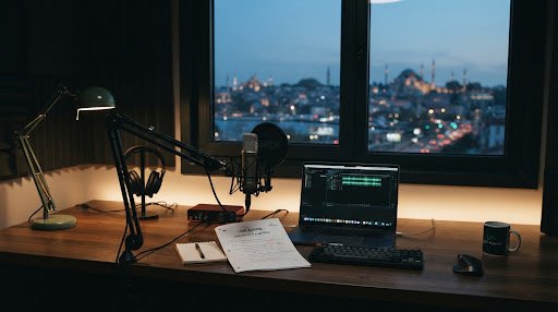 Voice over agency script reading and studio desk